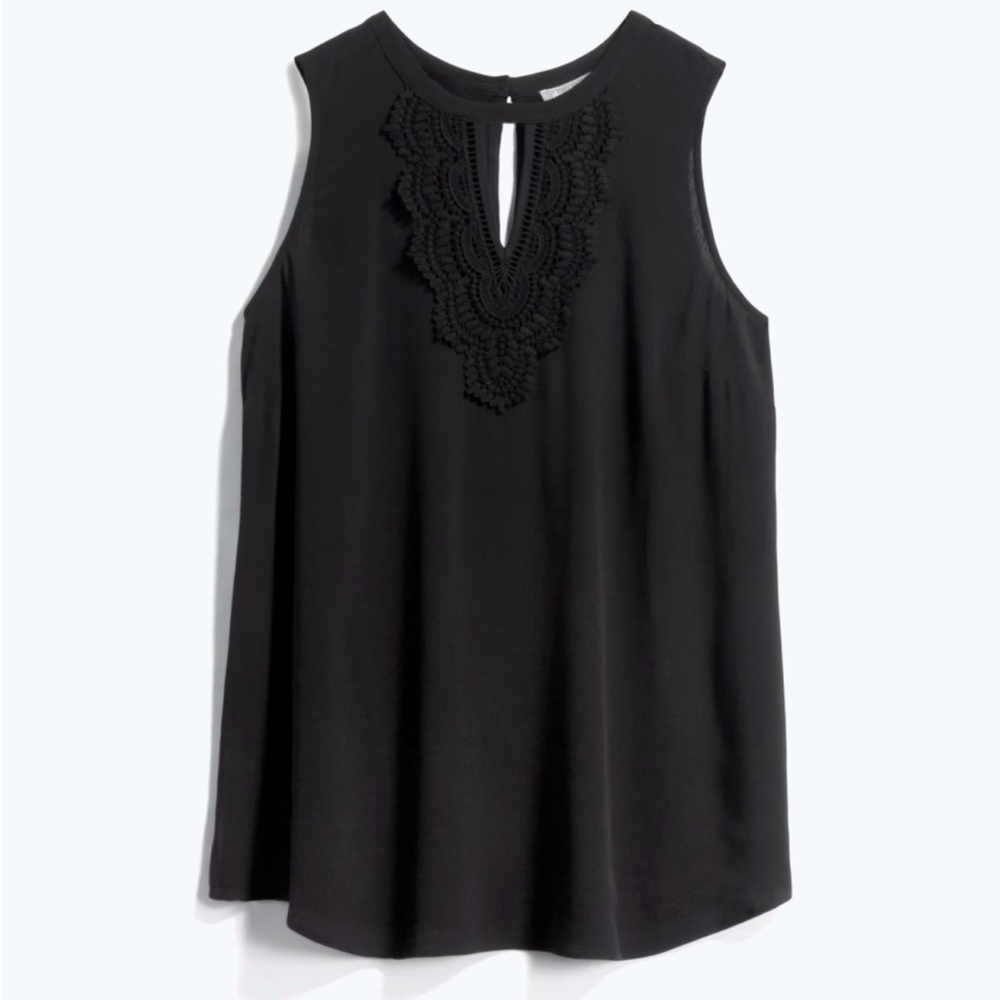 DANIEL RAINN (Pale Sky)  MATERNITY: Black Quin Maternity Keyhole Lace Top: Sz. L